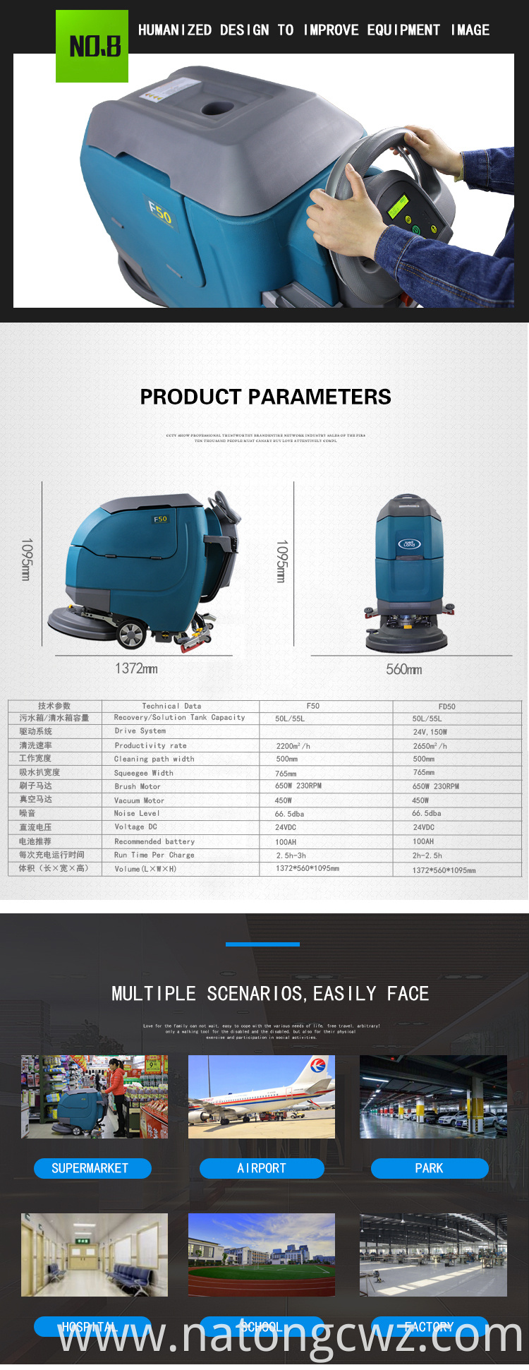 CWZ electric floor cleaning machine scrubber for sale